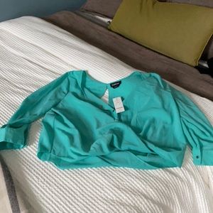 Bebe sea foam green cropped blouse